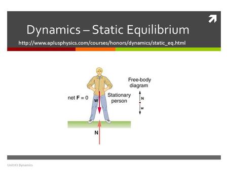  Dynamics – Static Equilibrium  Unit #3 Dynamics.