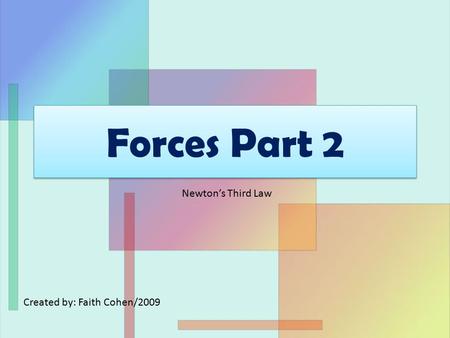 Forces Part 2 Created by: Faith Cohen/2009 Newton’s Third Law.