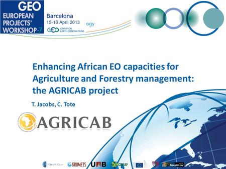 Enhancing African EO capacities for Agriculture and Forestry management: the AGRICAB project T. Jacobs, C. Tote.