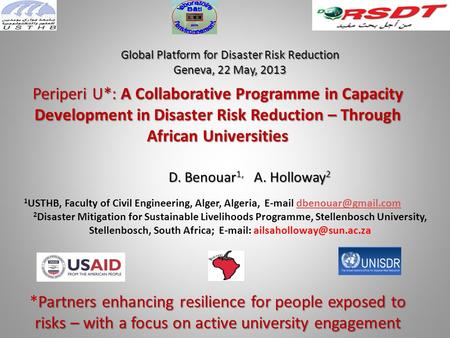 Periperi U*: A Collaborative Programme in Capacity Development in Disaster Risk Reduction – Through African Universities Partners enhancing resilience.
