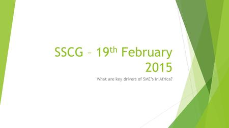 SSCG – 19 th February 2015 What are key drivers of SME’s in Africa?