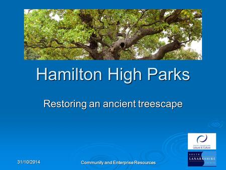 Community and Enterprise Resources Hamilton High Parks Restoring an ancient treescape 31/10/2014.