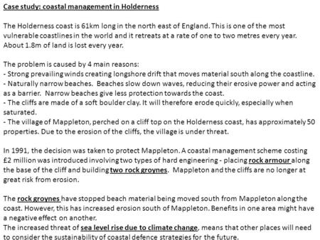 Case study: coastal management in Holderness