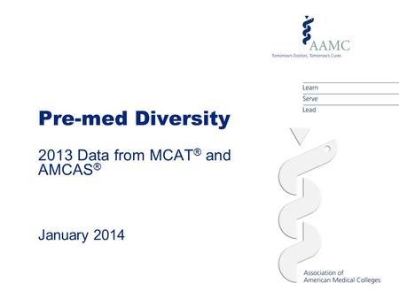 Pre-med Diversity 2013 Data from MCAT ® and AMCAS ® January 2014.