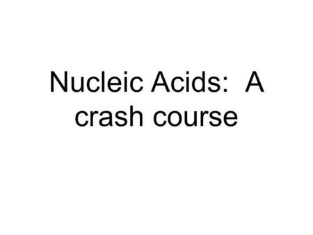 Nucleic Acids: A crash course. Nucleic Acids Made of the elements C, H, O, N, and P. –DNA »Deoxyribonucleic acid –RNA »Ribonucleic Acid Task 1: a. Create.