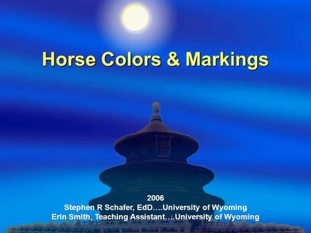 Horse Colors & Markings 2006 Stephen R Schafer, EdD….University of Wyoming Erin Smith, Teaching Assistant….University of Wyoming.