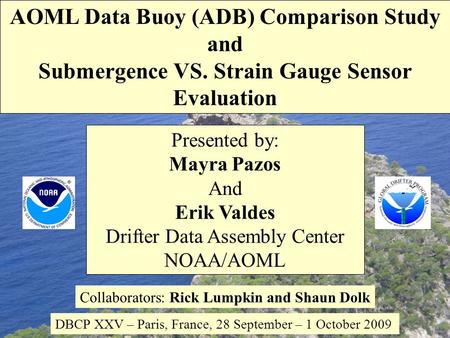 Presented by: Mayra Pazos And Erik Valdes Drifter Data Assembly Center NOAA/AOML Collaborators: Rick Lumpkin and Shaun Dolk DBCP XXV – Paris, France, 28.