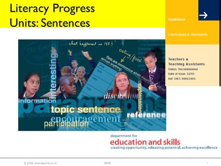 © 2006 www.teachit.co.uk14948 Literacy Progress Units: Sentences.
