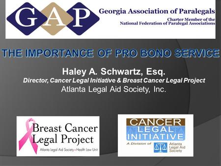 Haley A. Schwartz, Esq. Director, Cancer Legal Initiative & Breast Cancer Legal Project Atlanta Legal Aid Society, Inc.