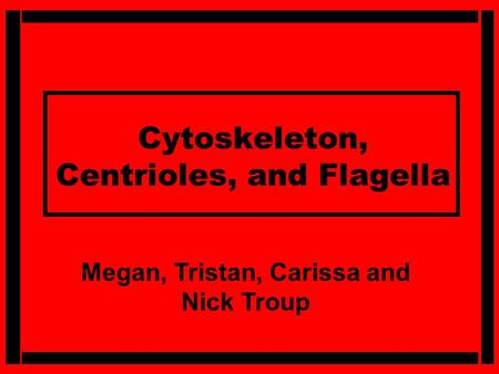 Cytoskeleton, Centrioles, and Flagella Megan, Tristan, Carissa and Nick Troup.