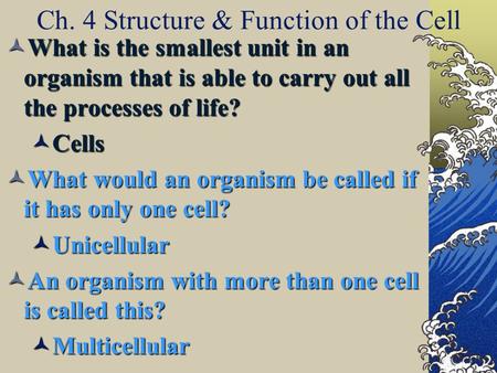 Ch. 4 Structure & Function of the Cell