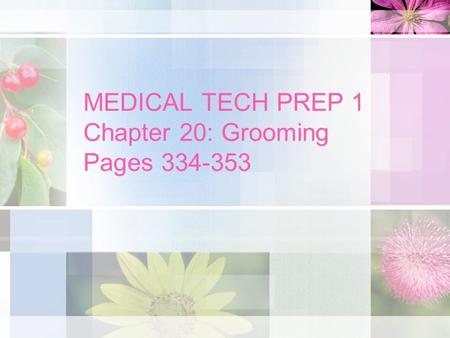 MEDICAL TECH PREP 1 Chapter 20: Grooming Pages 334-353.