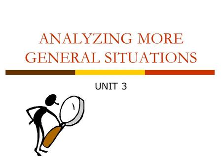 ANALYZING MORE GENERAL SITUATIONS UNIT 3. Unit Overview  In the first unit we explored tests of significance, confidence intervals, generalization, and.