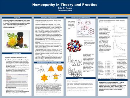 TEMPLATE DESIGN © 2008 www.PosterPresentations.com Homeopathy in Theory and Practice Eric D. Remy Gettysburg College Background Homeopathy is a medical.