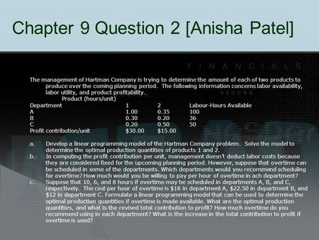 Chapter 9 Question 2 [Anisha Patel]