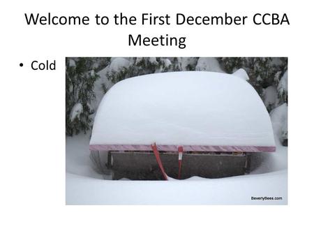 Welcome to the First December CCBA Meeting Cold. Agenda Introduction: Keith Jardine – President (chief drone) Kelly McGrory – Vice President Dan Borkoski.