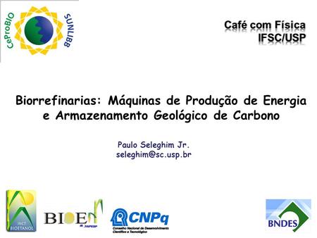 Biorrefinarias: Máquinas de Produção de Energia e Armazenamento Geológico de Carbono Paulo Seleghim Jr.