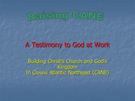 A Testimony to God at Work Building Christ's Church and God's Kingdom In Classis Atlantic Northeast (CANE)