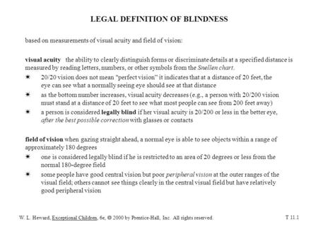 LEGAL DEFINITION OF BLINDNESS
