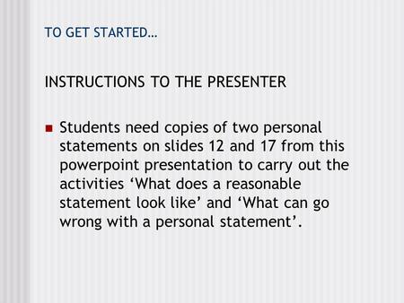 INSTRUCTIONS TO THE PRESENTER