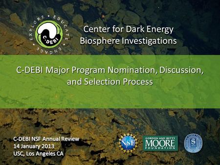 Center for Dark Energy Biosphere Investigations C-DEBI Major Program Nomination, Discussion, and Selection Process C-DEBI NSF Annual Review 14 January.
