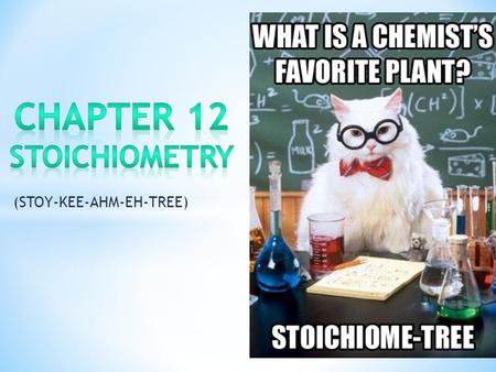 (STOY-KEE-AHM-EH-TREE). Stoichiometry is the part of chemistry that studies amounts of reactants and products that are involved in reactions. Chemists.