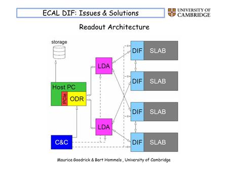 Maurice Goodrick & Bart Hommels, University of Cambridge ECAL DIF: Issues & Solutions Readout Architecture.
