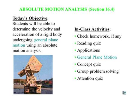 ABSOLUTE MOTION ANALYSIS (Section 16.4)
