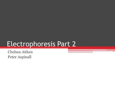 Electrophoresis Part 2 Chelsea Aitken Peter Aspinall.