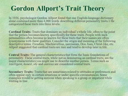 Gordon Allport’s Trait Theory