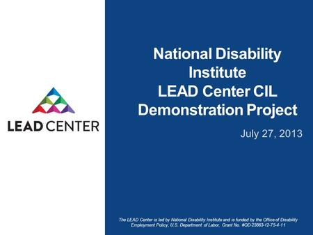 The LEAD Center is led by National Disability Institute and is funded by the Office of Disability Employment Policy, U.S. Department of Labor, Grant No.
