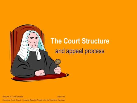 The Court Structure and appeal process Resource 1I – Court Structure Slide 1 of 6 Hampshire County Council - Consumer Education Project within the Citizenship.