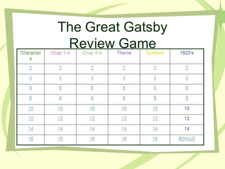 The Great Gatsby Review Game