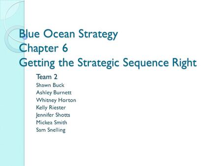 Blue Ocean Strategy Chapter 6 Getting the Strategic Sequence Right
