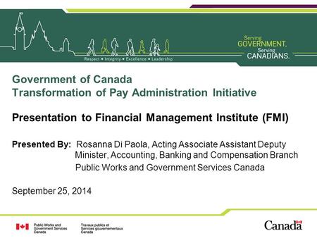 Government of Canada Transformation of Pay Administration Initiative