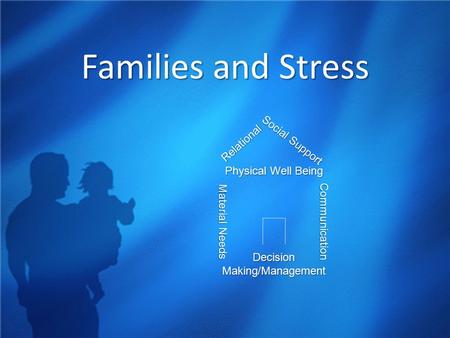 Families and Stress Physical Well Being Material Needs Communication Relational Decision Making/Management Social Support.