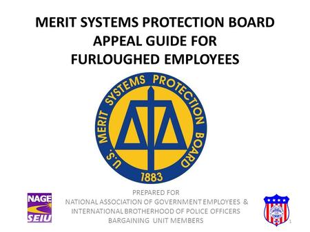 MERIT SYSTEMS PROTECTION BOARD APPEAL GUIDE FOR FURLOUGHED EMPLOYEES PREPARED FOR NATIONAL ASSOCIATION OF GOVERNMENT EMPLOYEES & INTERNATIONAL BROTHERHOOD.