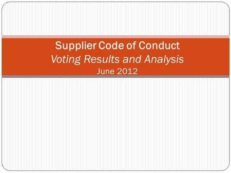 Supplier Code of Conduct Voting Results and Analysis June 2012.