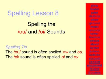 Spelling the /ou/ and /oi/ Sounds