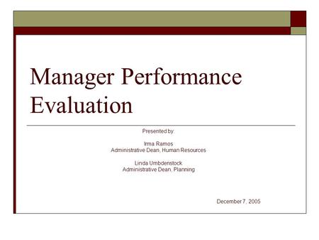 Manager Performance Evaluation
