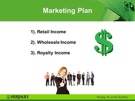 Marketing Plan 1). Retail Income 2). Wholesale Income