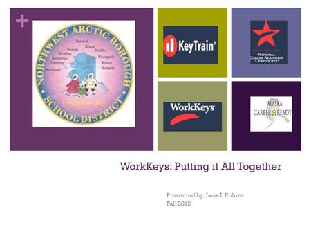 + WorkKeys: Putting it All Together Presented by: Lesa L Rohrer Fall 2012.