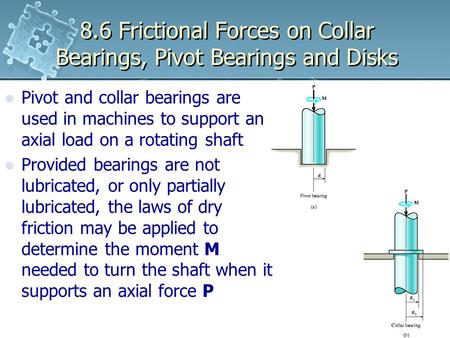8.6 Frictional Forces on Collar Bearings, Pivot Bearings and Disks