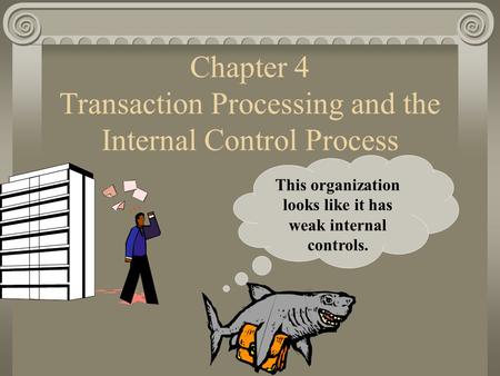Chapter 4 Transaction Processing and the Internal Control Process This organization looks like it has weak internal controls.