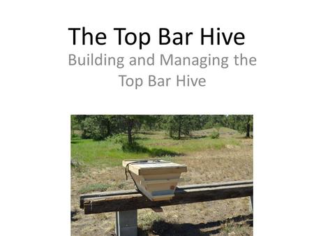 The Top Bar Hive Building and Managing the Top Bar Hive.