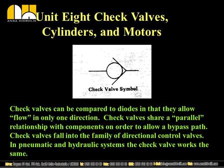 Unit Eight Check Valves, Cylinders, and Motors