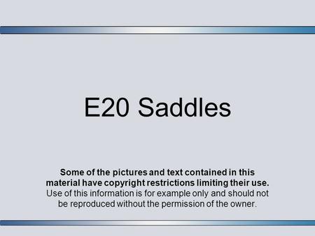 E20 Saddles Some of the pictures and text contained in this material have copyright restrictions limiting their use. Use of this information is for example.