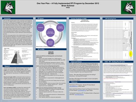 POSTER TEMPLATE BY: www.PosterPresentations.com One Year Plan – A Fully Implemented RTI Program by December 2012 Brian Schimel HHES Impact and Choices.