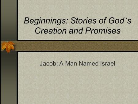 Beginnings: Stories of God’s Creation and Promises