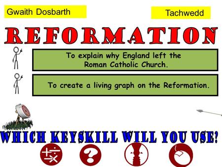 To create a living graph on the Reformation. To explain why England left the Roman Catholic Church. Gwaith Dosbarth Tachwedd.